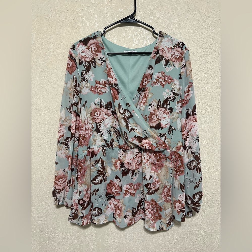 Flattering Floral “Mock” Wrap Blouse